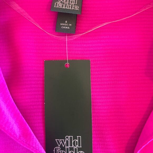 WILD FABLE HOT PINK WOMENS BLOUSE FRONT TIES LARGE CUFF SLEEVES - Picture 8 of 14